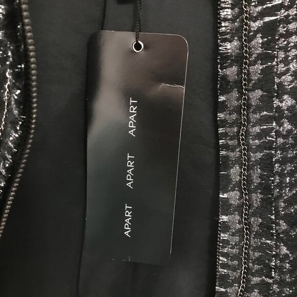 Apart Black & Sparkly Silver Tweed Fringe Zip Front Chain Detail Jacket - 12 NWT - Picture 12 of 16